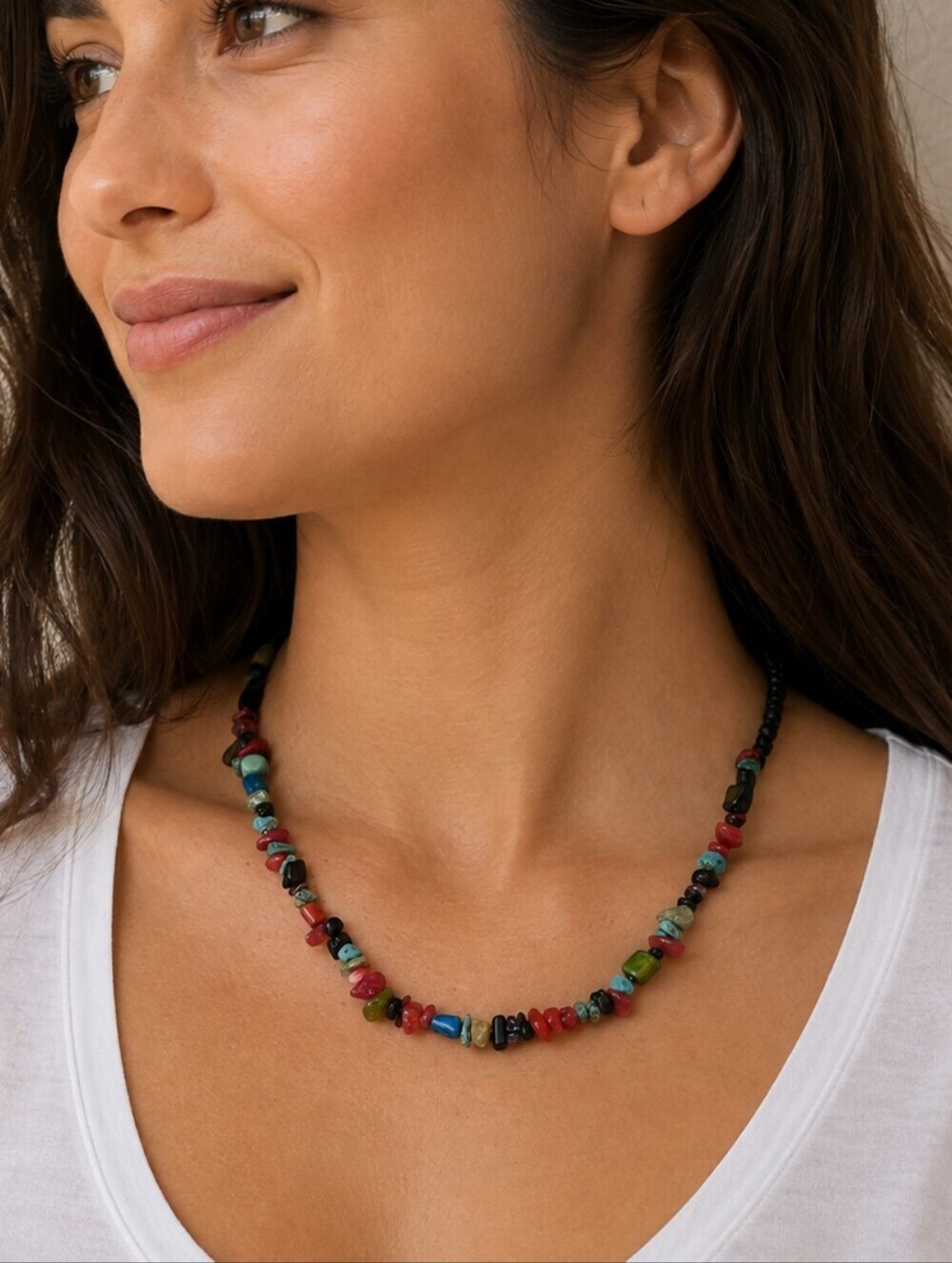 HANDMADE Rainbow Beggar Chip Beaded Hippie Western Necklace